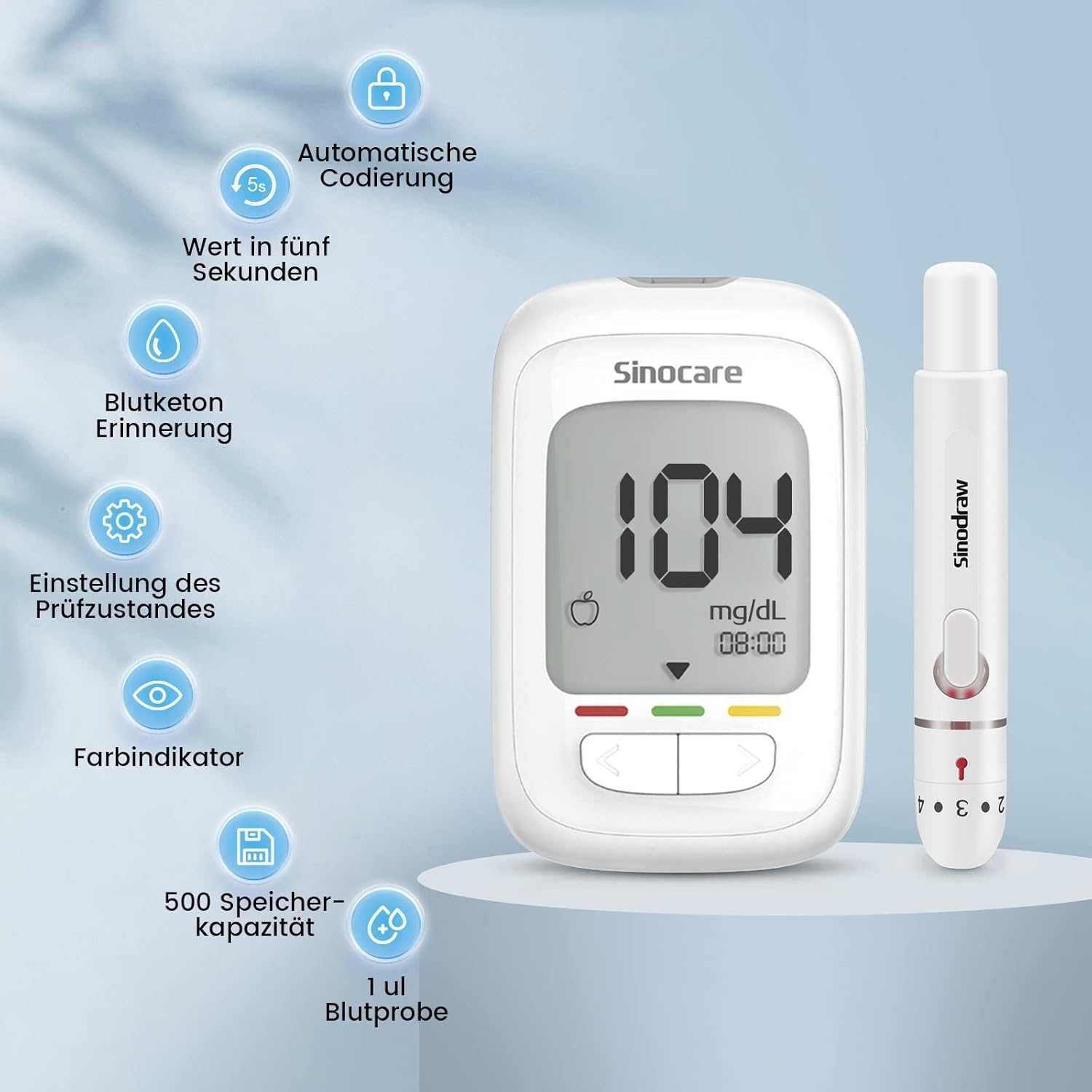 Комплект глюкомер за кръвна захар със 100 тест ленти от sinocare