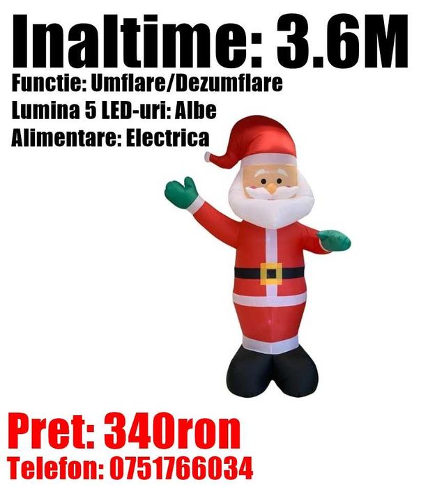 Mos Craciun Gonflabil Lumina LED Figurina Decorativa 3.6 Metri Curte