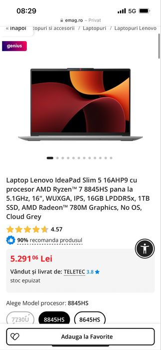 Laptop 16” Lenovo Ideapad 5 Slim 32GB RAM, 1TB, Ryzen 7