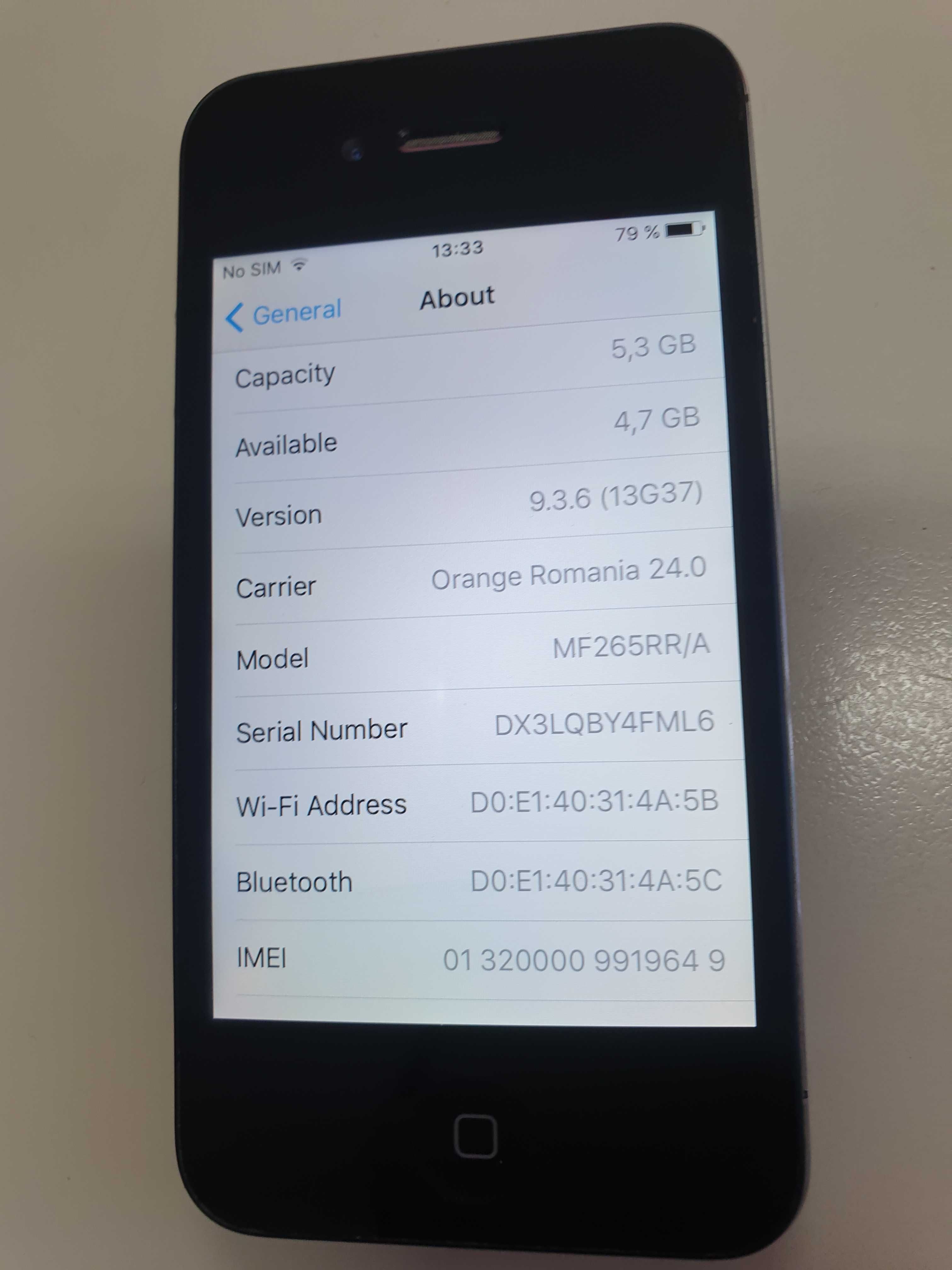 Apple iPhone 4s, iOS 9.3.6, perfect functional