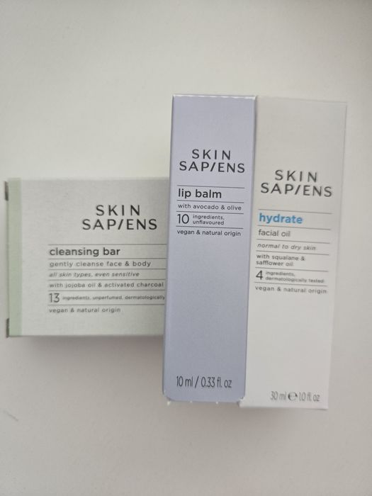Skin sapiens серум, измивен бар и балсам за устни