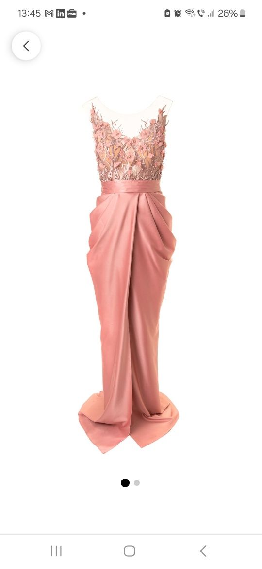 Acob à porter - Rochie maxi cu croiala sirena si aplicatii florale Bej