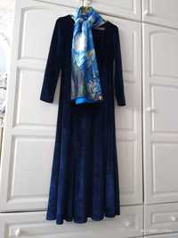 Вечерна Дълга рокля синьо кадифе 44 размер