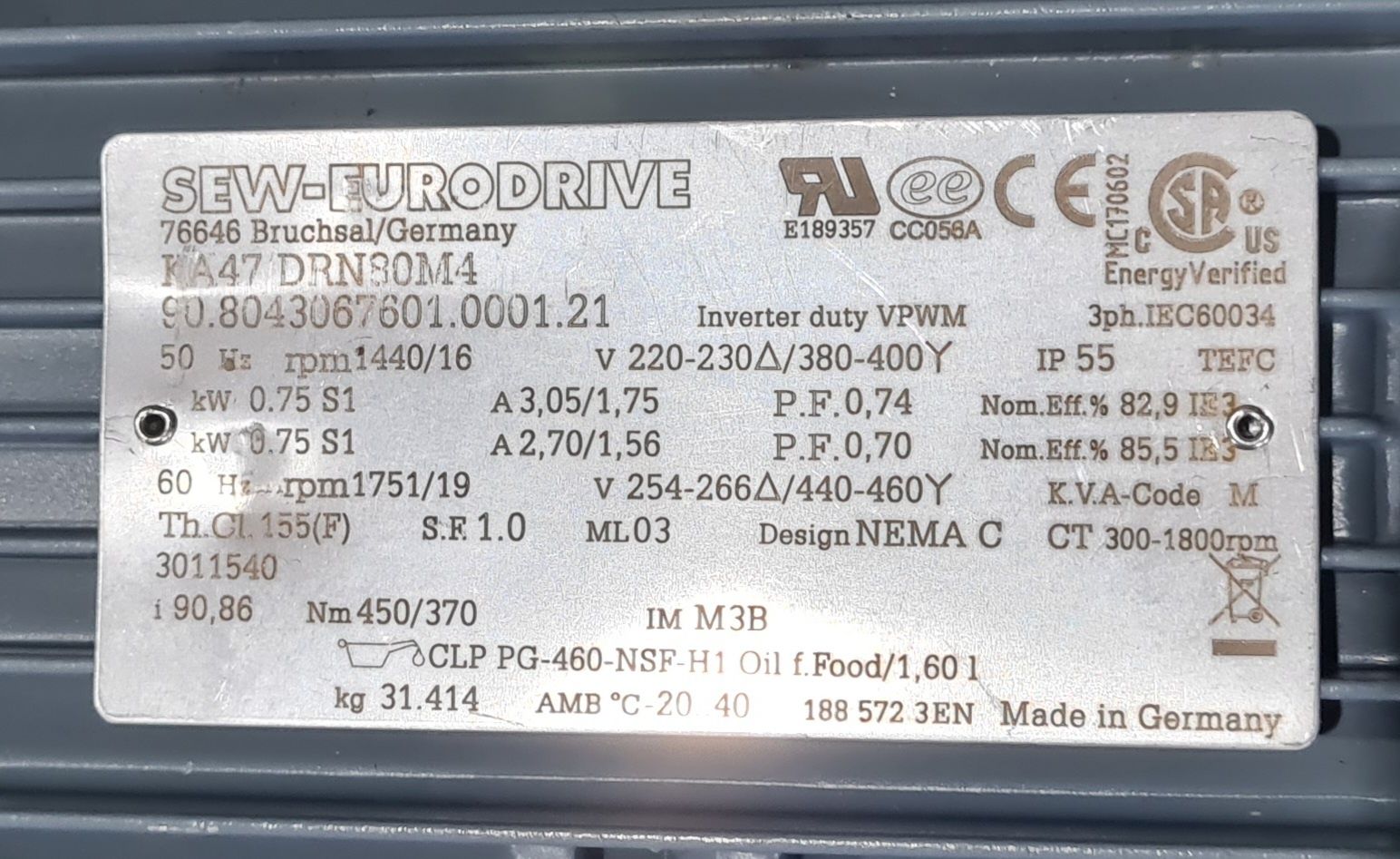 Motor Reductor Cuplu 450/370 Nm. 0.75Kw, Nou ! 31 Kg