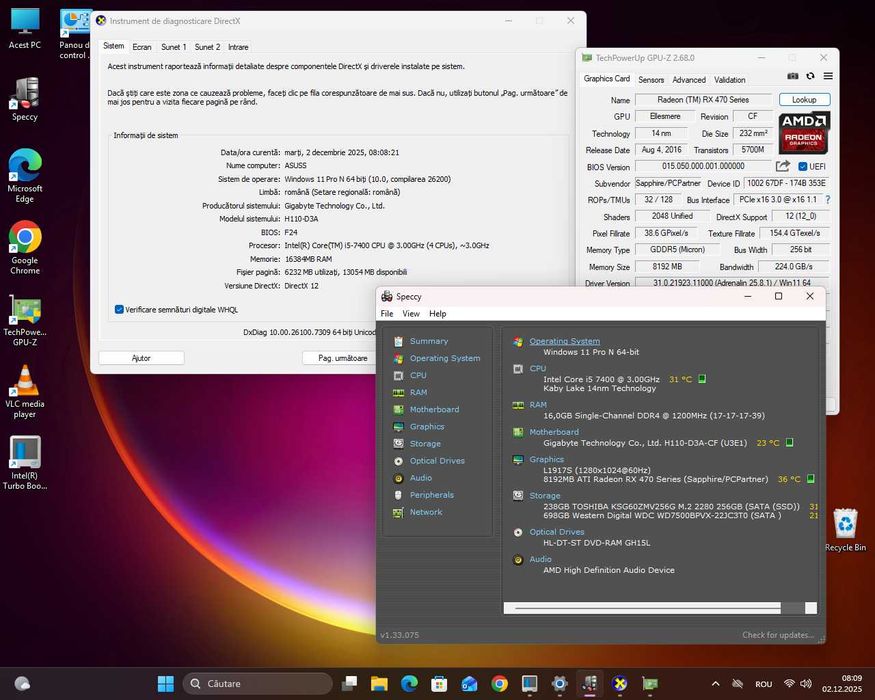 i5 7400 16gb Ddr4 RX 470 8GB/256 Ssd+hard pc calculator gaming unitate