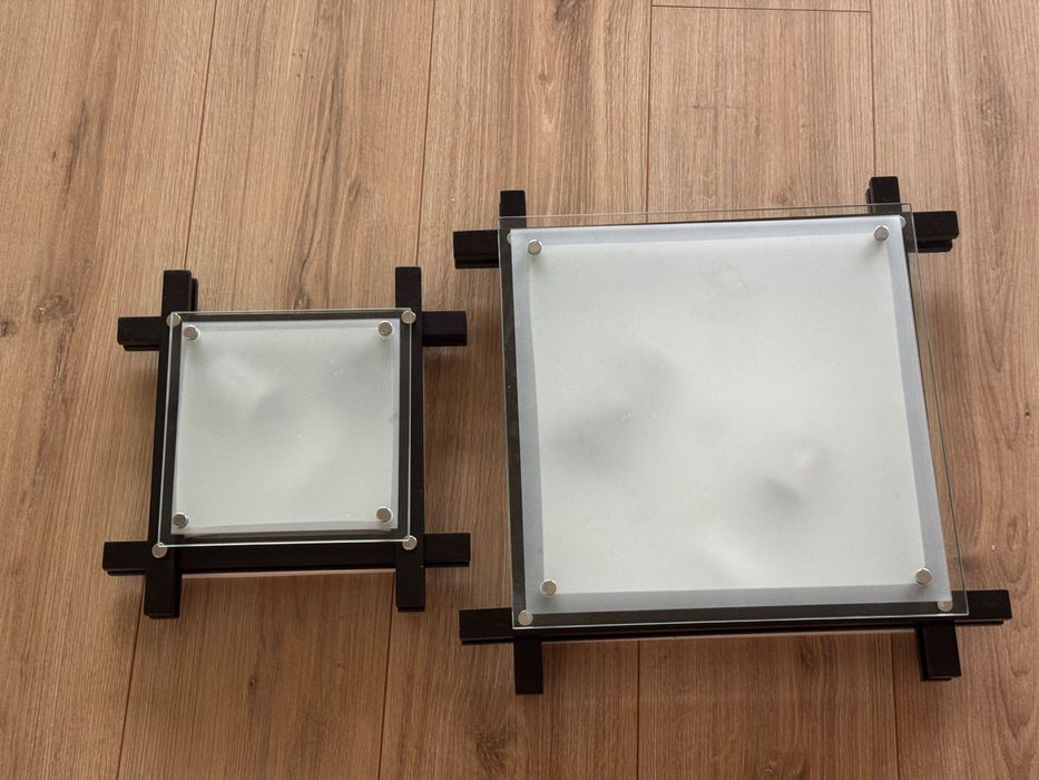 6x Plafoniera / aplica 1x E27 60W pătrata din sticla si lemn - Kika