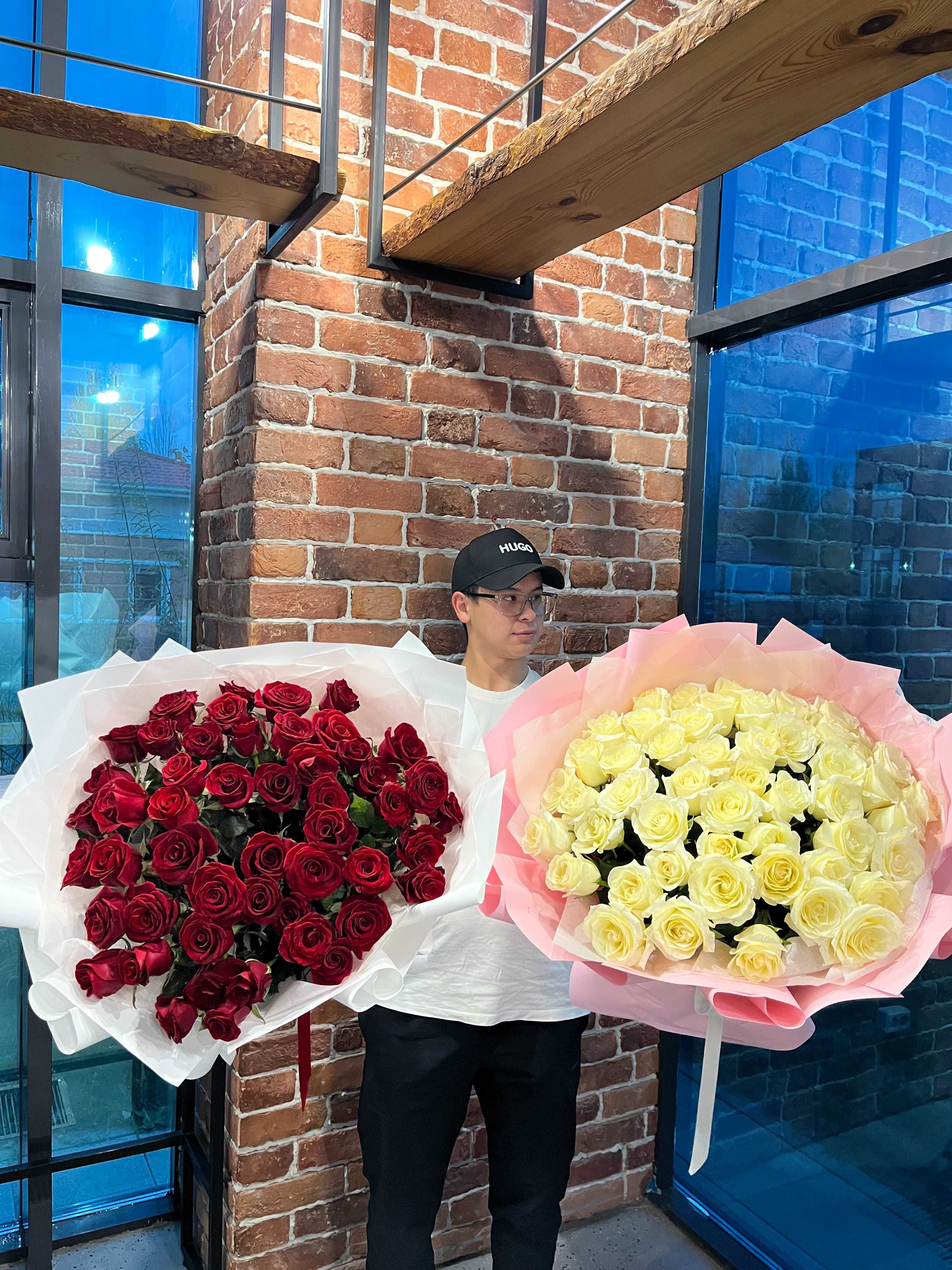 Акция на Розы по 560 тг. 50см цветы 101 51 гул раушан букет
