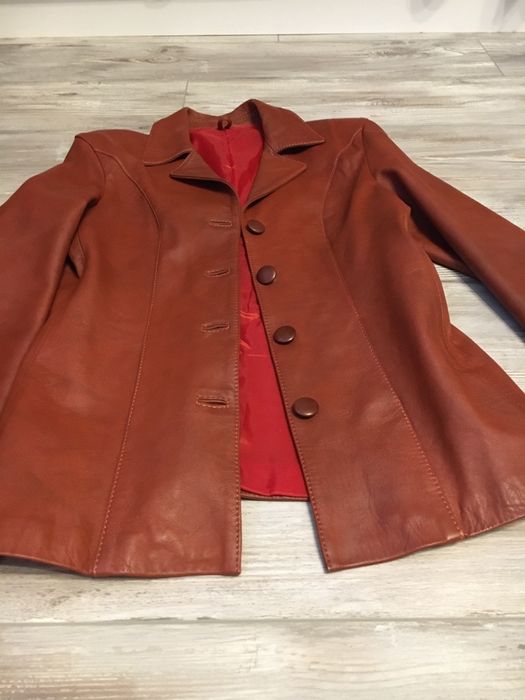 Geaca din piele naturala - sacou- maro caramiziu