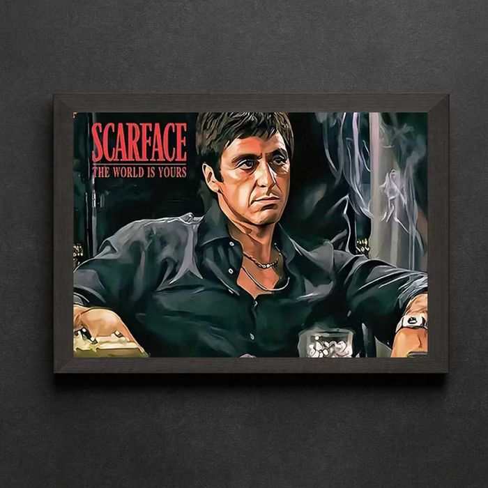 Tablou + Rama Canvas Scarface World Is Yours – 40x30 cm, decor vintage