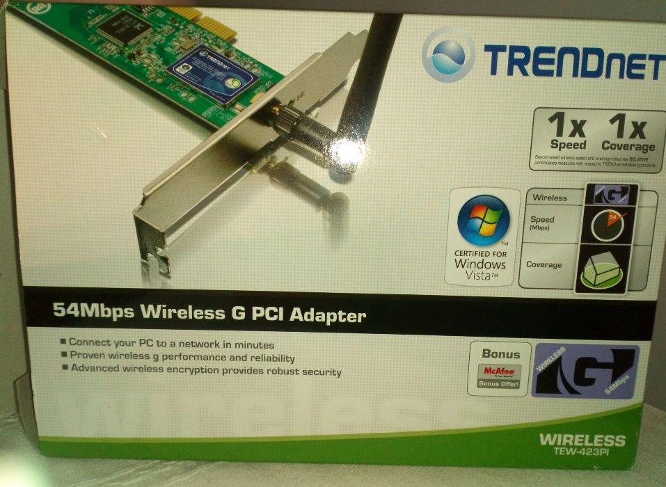 Placa Whireless G PCI Adapter TrendNet TEW-423PI 54Mbps