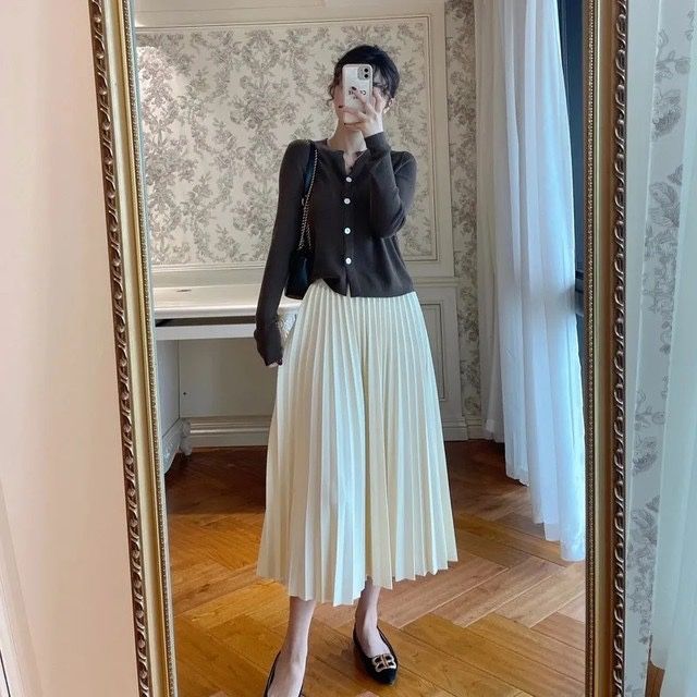 Белые длинные юбки со складками женские элегантные модные kiyim