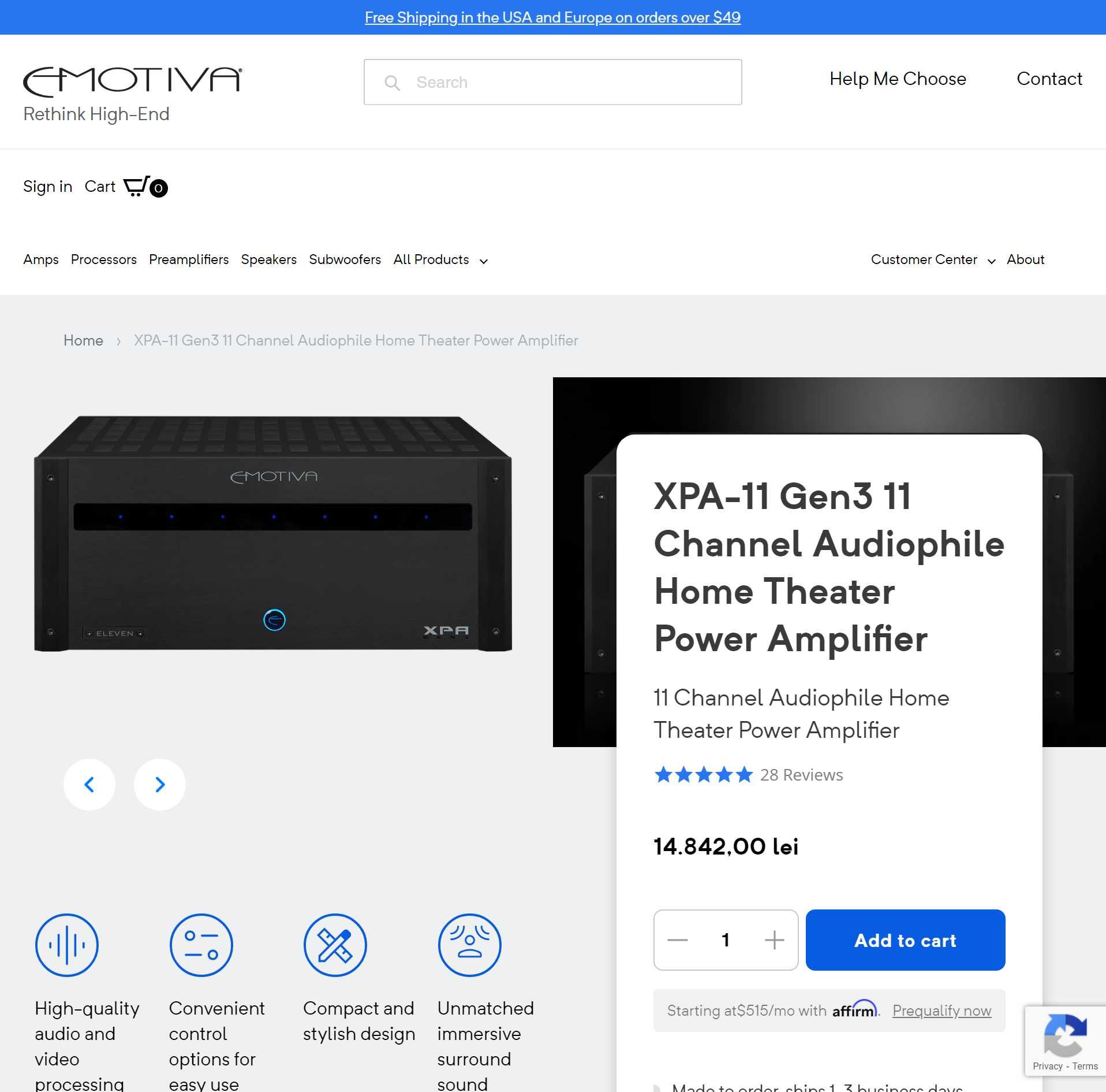 Emotiva XPA 11 Gen3 11 Channel Audiophile Home Theater Power Amplifier