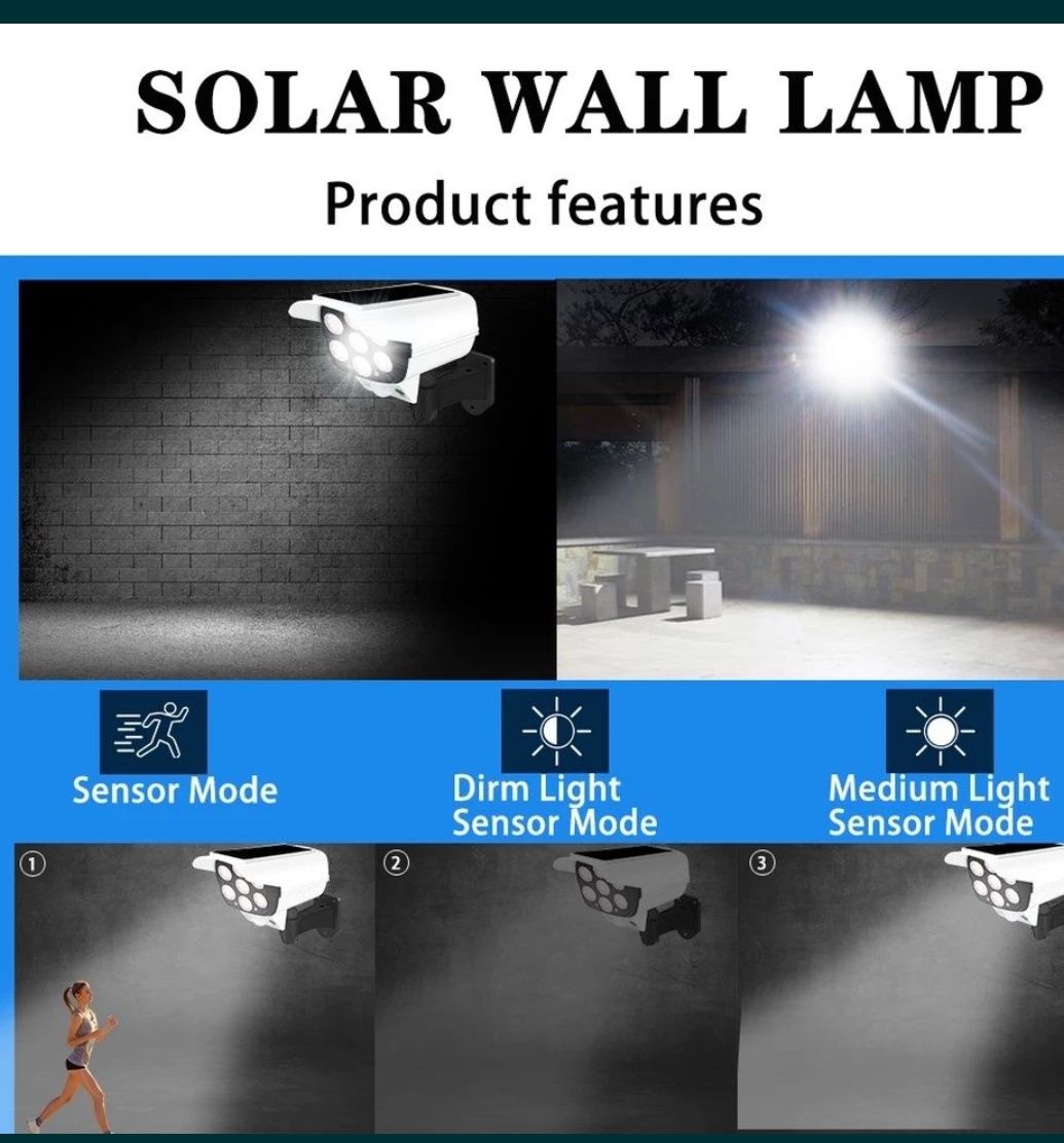 Camera falsa Proiector cu panou solar, 77 LED, senzor de miscare