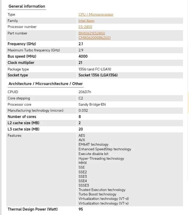 INTEL XEON E5-2450 /8 ядер /