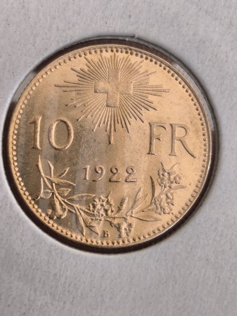 10 франка 1922 год, злато, тегло 3.23 гр, проба 900/1000 (21.6 к)