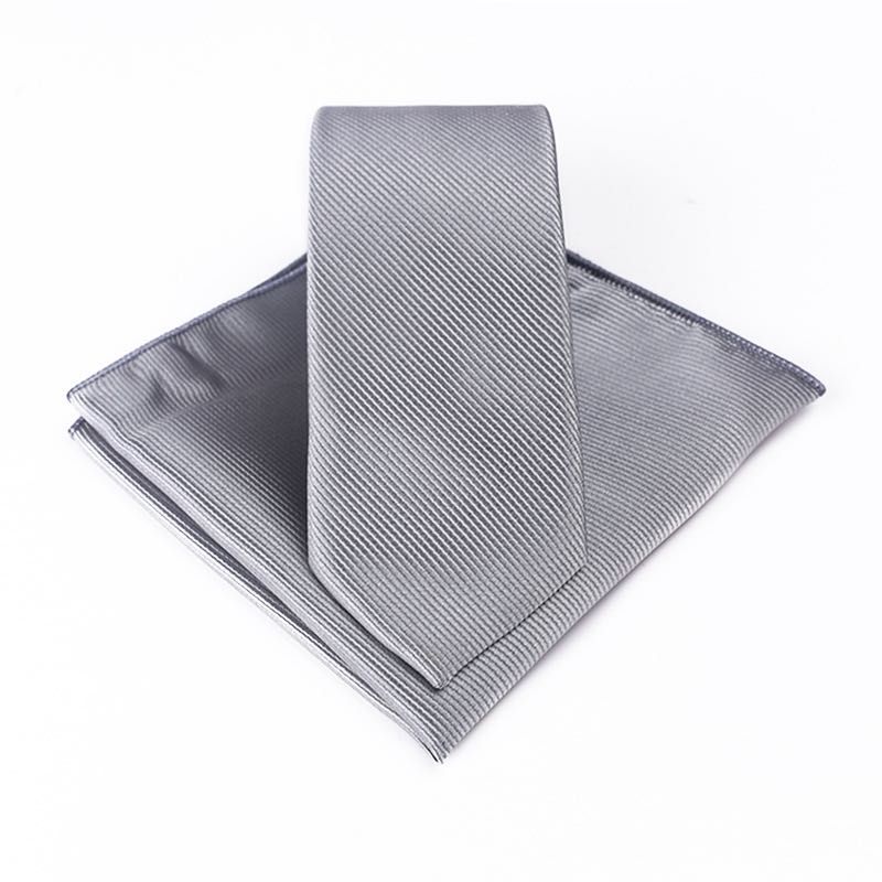 Cravată și batistă gri din mătase