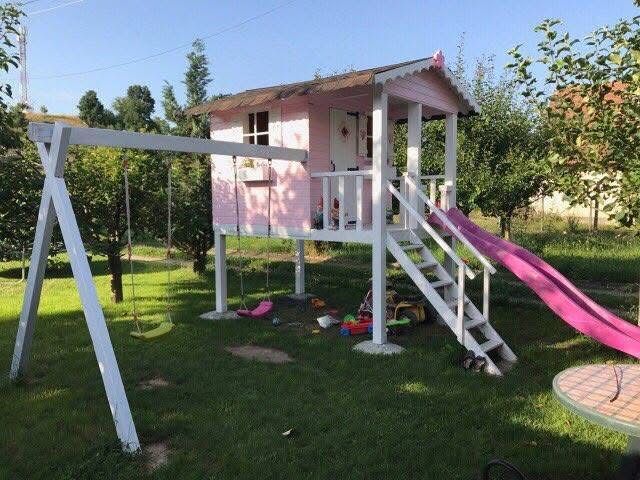 Casuta copii cu tobogan si hinta