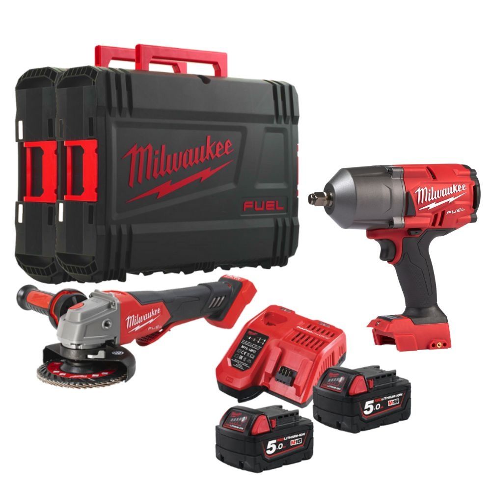 Set Milwaukee 18v  format din Flex și Pistol Mare 1898Nm 2x5Ah