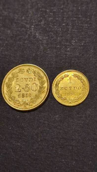 Златна монета 2,5скуди 1858R Ватикана 4,33и1 скудо 1853 Ватикана 1,73