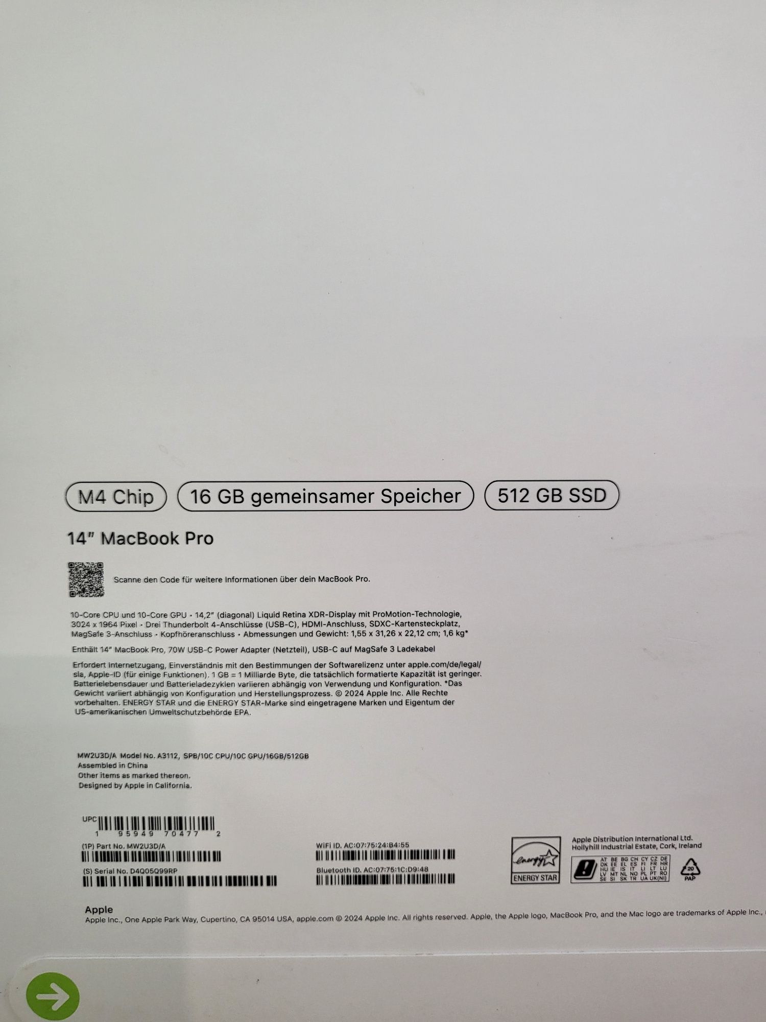 MacBook Pro 14" , 512 gb 16 ram M4 SPB Sigilat