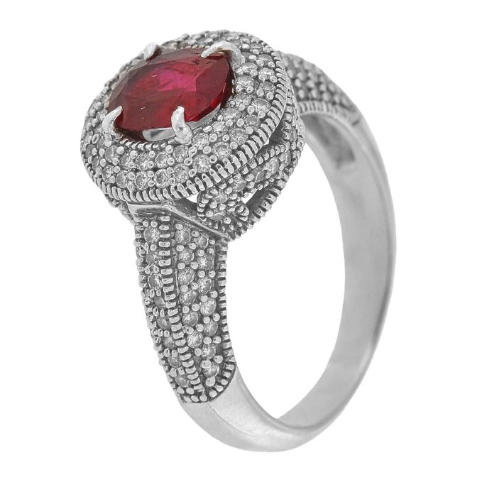 Inel din aur alb 14k, cu rubin natural si diamante naturale, IAU780
