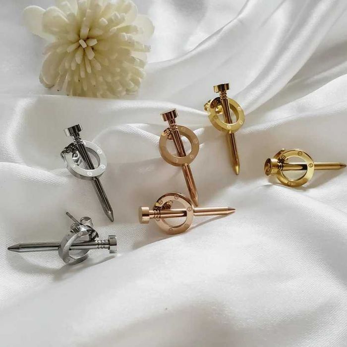 Комплект Гривна и Обеци Пирон Cartier- златни, сребърни, розово злато