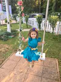Set rochii turcoaz: mama (S/M) si fiica (4-5 ani)