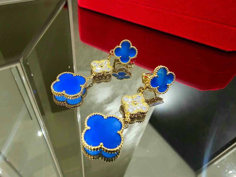 Van Cleef & Arpels VCA Blue Agate Diamond Magic Alhambra Дамски Обеци