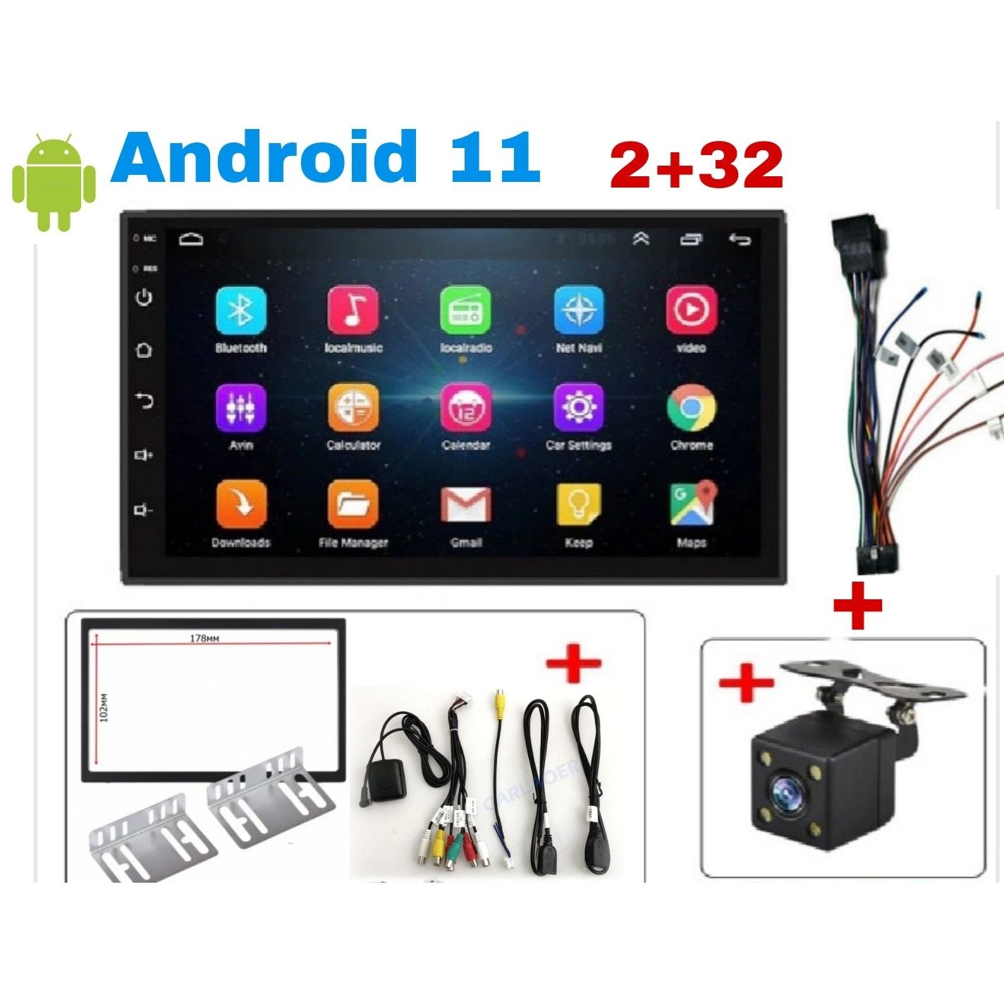 7 " Андроид Мултимедия Двоен DIN Android 11, навигация,камера,рамка