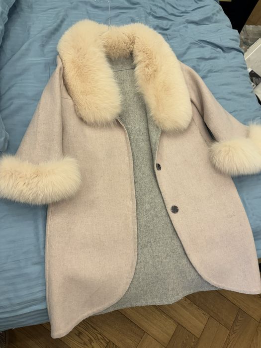 Palton cu blana naturala Roz pudra M-L