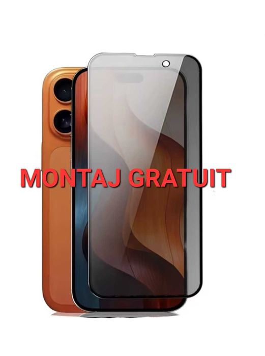 Set Folie Sticla Privacy + Husa AntiSoc iPhone 15 Pro . 16 Pro 17 Pro