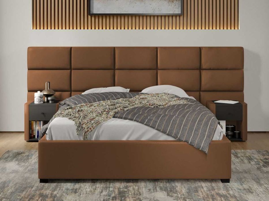 Pat tapitat Cico fix 287 x 114 C2 din piele/stofa Maro Nube 23