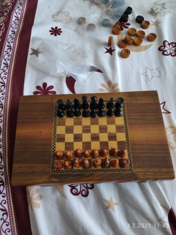 Joc mini sah & table lemn, vintage