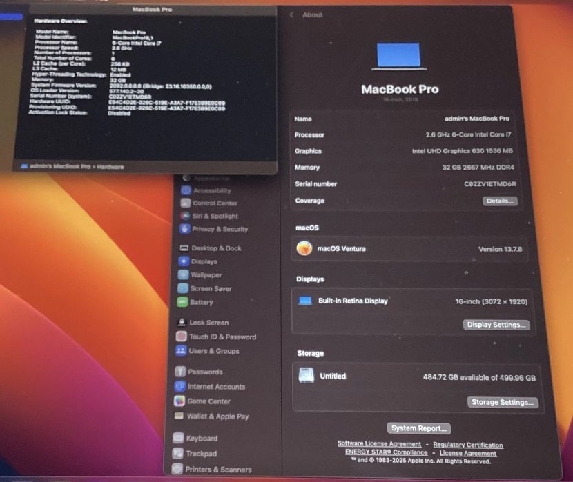 MacBook Pro 16 inch 2019