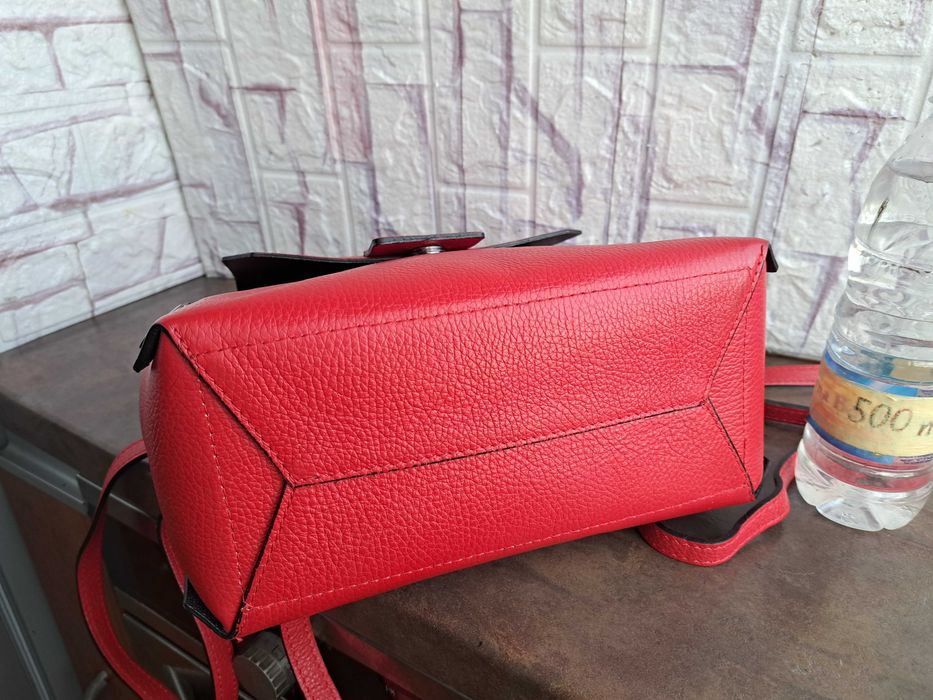 дамска раница,чанта червена,кожена-естествена кожа