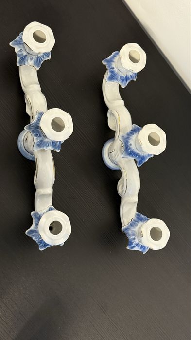 Suport lumanari din portelan albastru / stesnic vintage