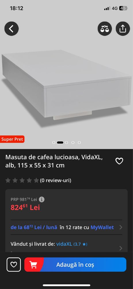 Vând măsuță de cafea dreptunghilară