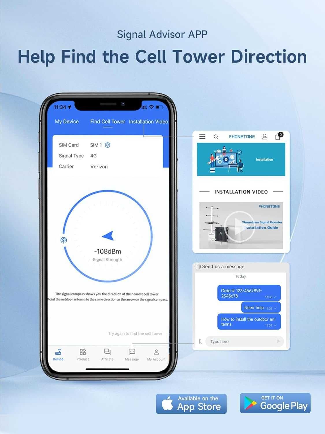 ЧИСТО НОВ усилвател за мобилен телефон Phonetone P30 до 5500 кв. 5G 4G