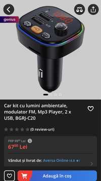 C20 Car kit cu lumini ambientale, modulator FM, Mp3 Player, 2 x USB