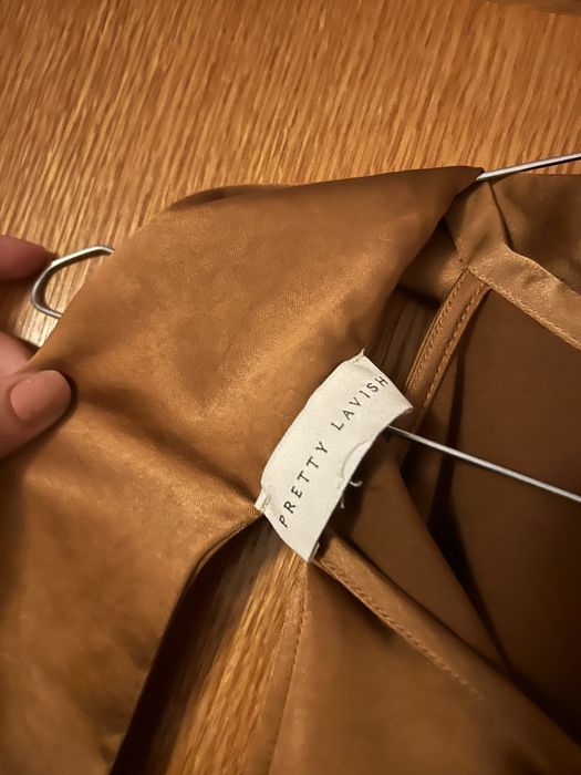 Кафява/оранжева рокля миди рокля сатенирана