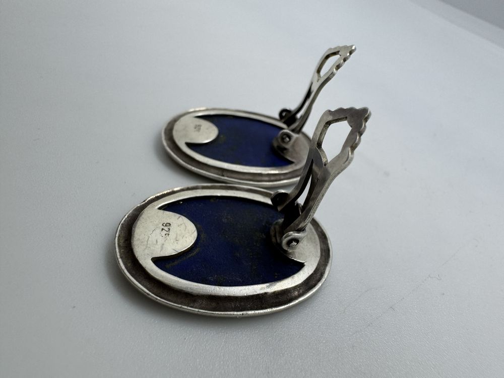 Cercei clips din argint si lapis lazuli
