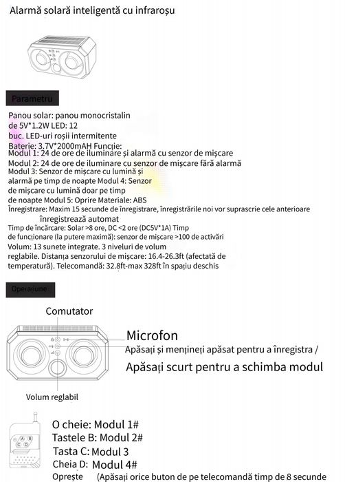 Baterie Memorie Difuzor 130db Alarma Animale Salbatice Incarcare Solar