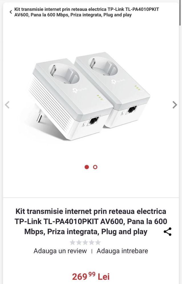 Kit transmisie internet prin retea electrica