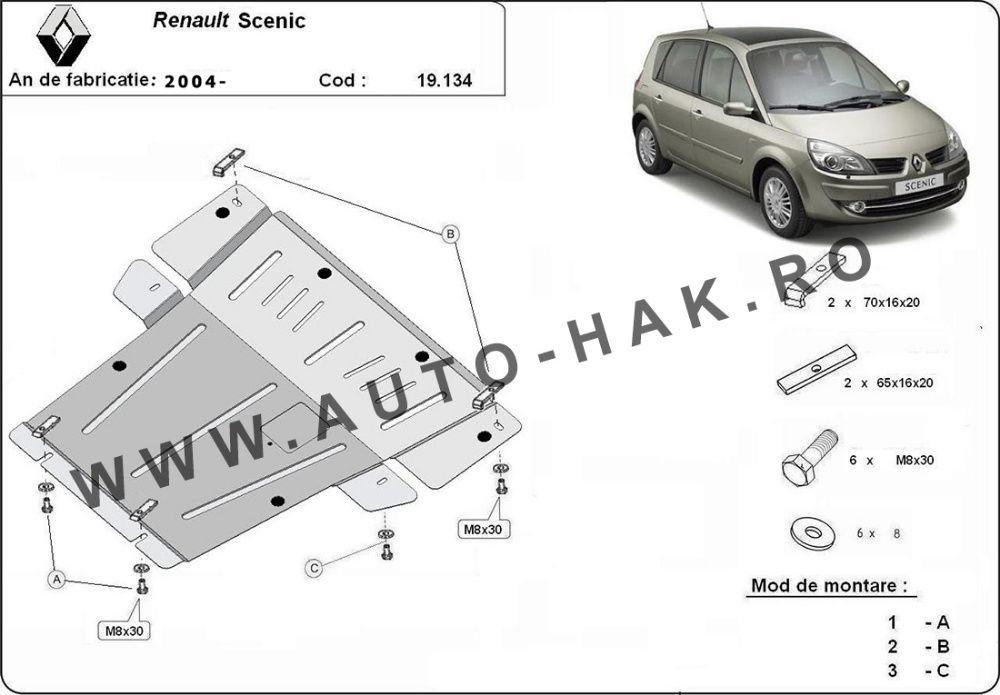Scut motor metalic Renault Scenic 2004-2008