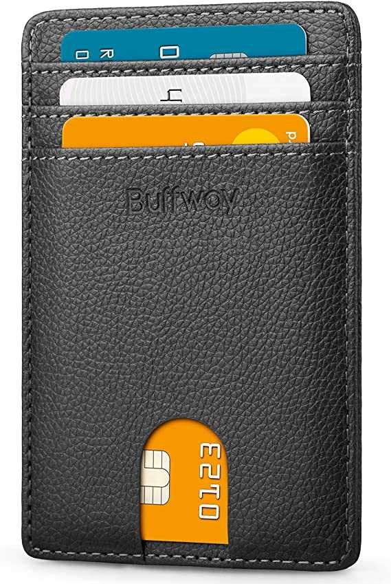 Portofel Slim Buffway, piele, minimalist, RFID blocker, sigilat/cutie