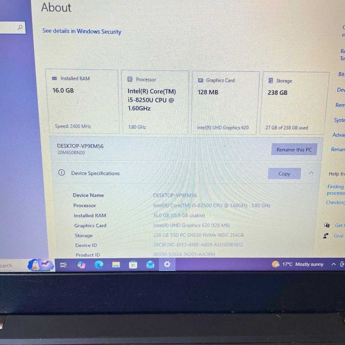 Lenovo ThinkPad L380 - 16GB DDR4 RAM, i5-8250u,, 256GB NVMe SSD PCIe