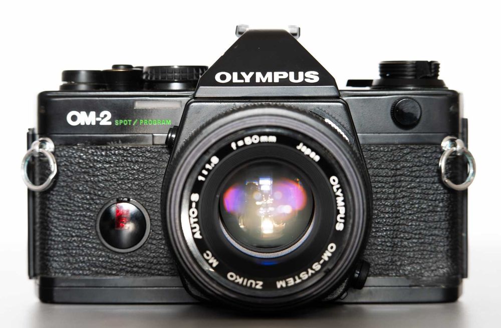 Aparat film SLR Olympus OM-2 Spot/Program cu Olympus 50 1.8