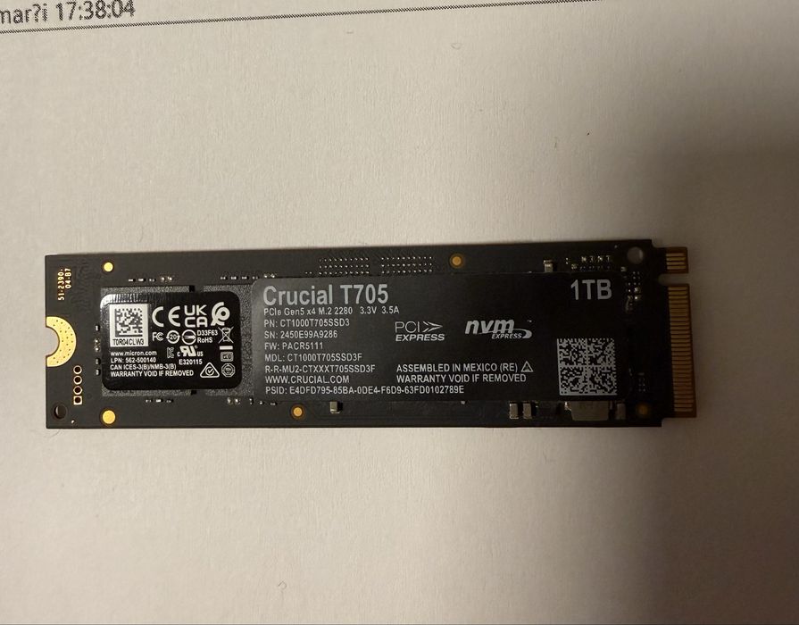 SSD Crucial T705 1TB PCI Express 5.0x4 M.2 2280