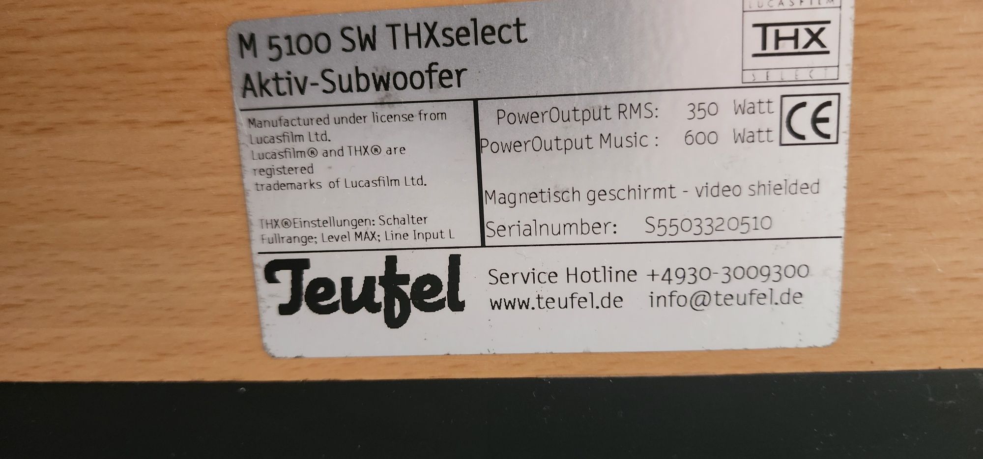 TEUFEL M 5100 SW THX Subwoofer ACTIV 600W Dif30cm 32kg Made in GERMANY