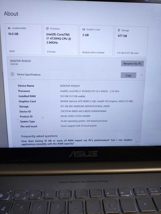 Asus UX501J-DS71T, 4k touch, 15.6, I7, 16 ram, 512 ssd, 960M - oтличен